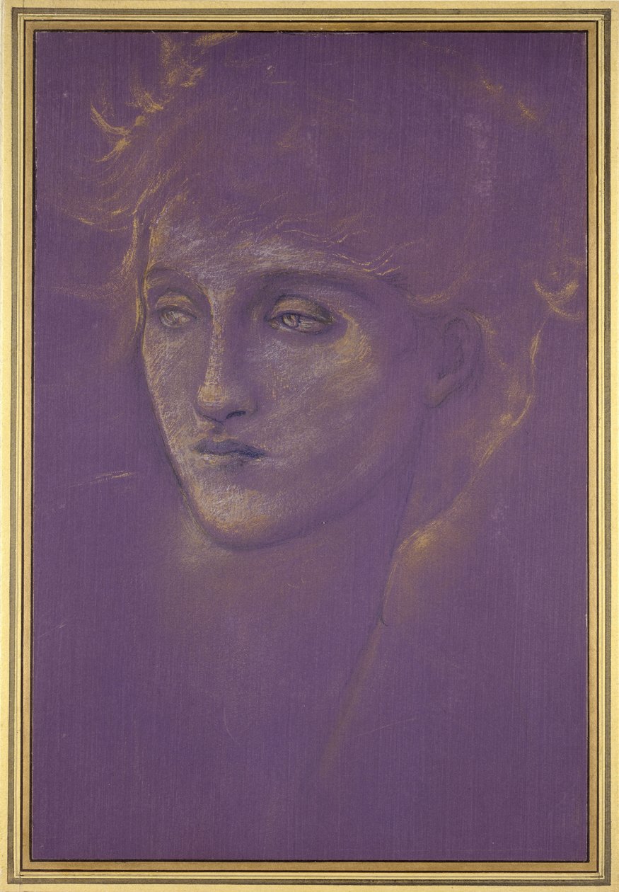 Głowa kobiety, 1890 (złota farba na fioletowym tle) autorstwa Edward Burne Jones