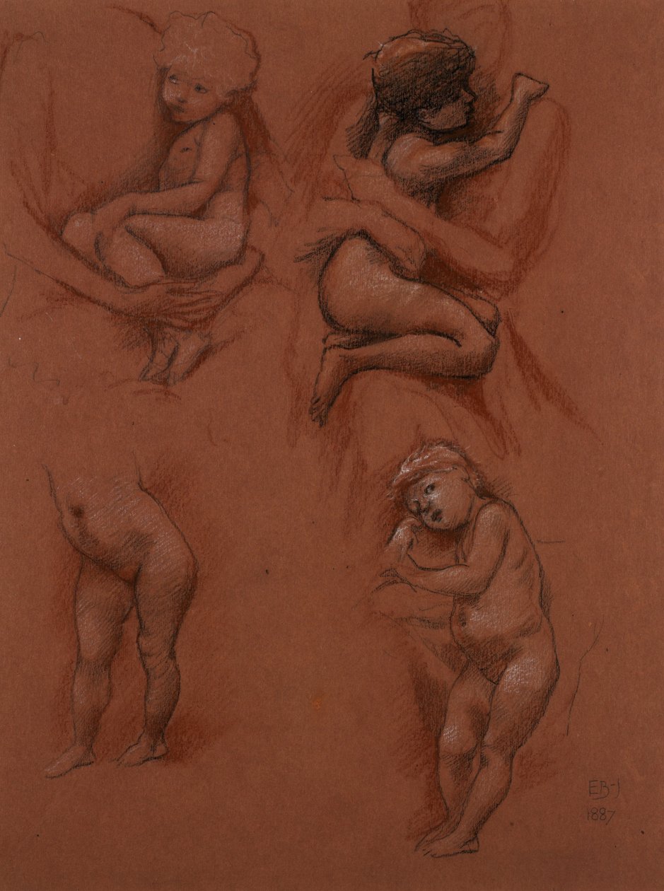 Badania dzieci w ramionach matek, 1887 (czarna, czerwona i biała kreda na czerwonym papierze) autorstwa Edward Burne Jones