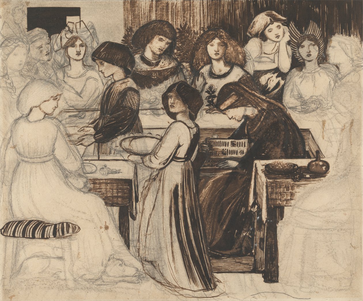 Studium na ucztę weselną Sir Degrevaunta autorstwa Edward Burne Jones
