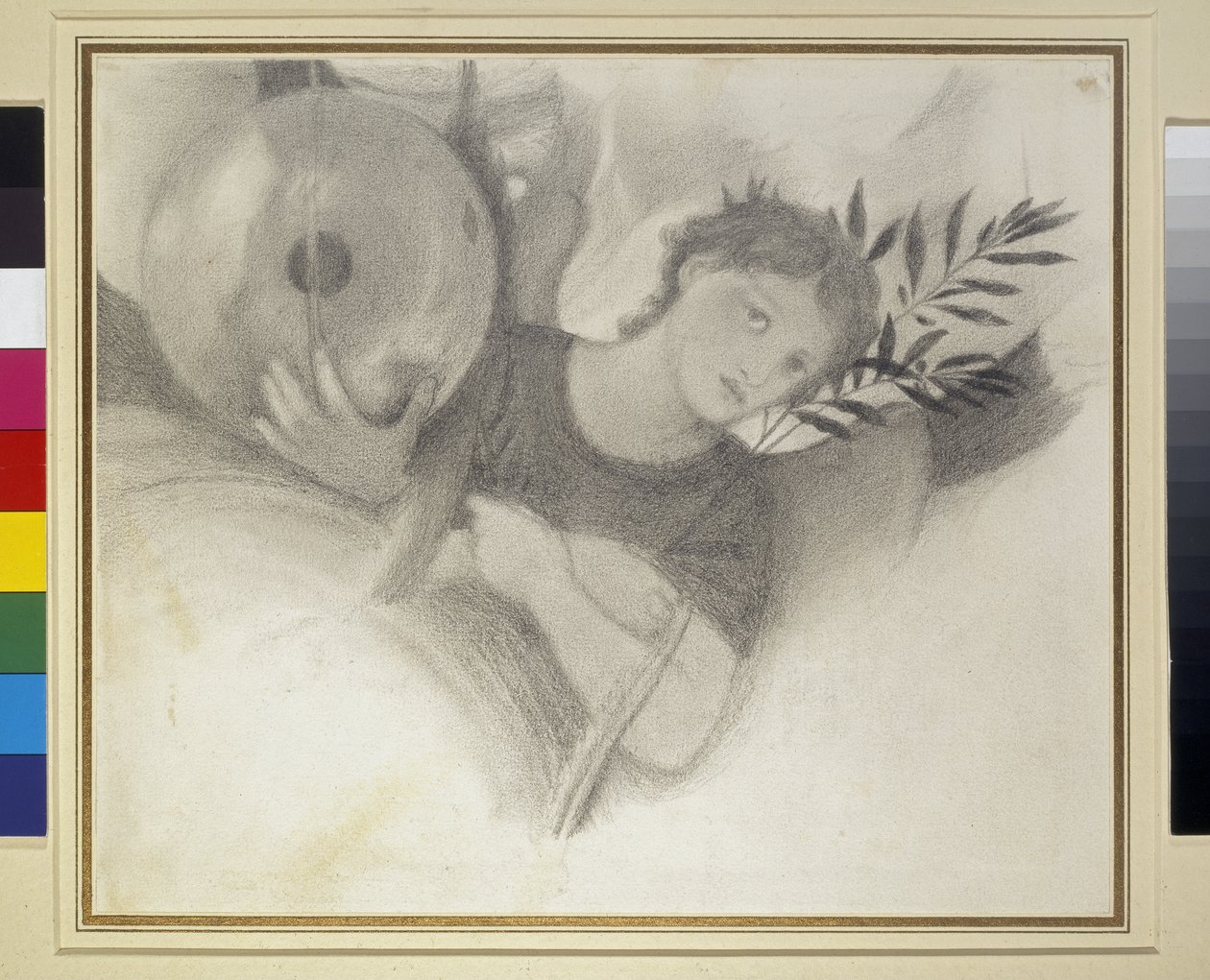Studium dla głowy w dniach stworzenia, c. 1871 - 1875 (grafit i czarna kreda na papierze złamanej bieli) autorstwa Edward Burne Jones