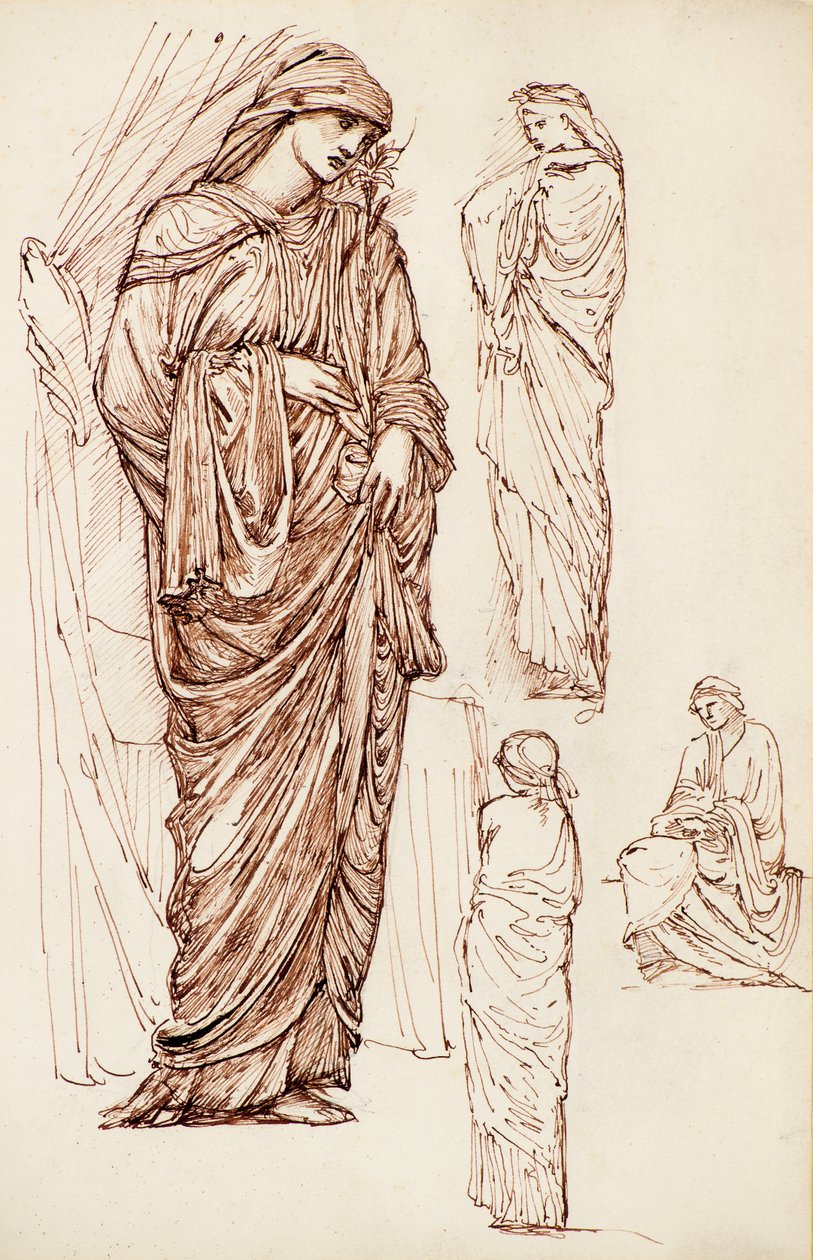 Dziewica Maryja i św Elżbieta, postacie w szatach autorstwa Edward Burne Jones
