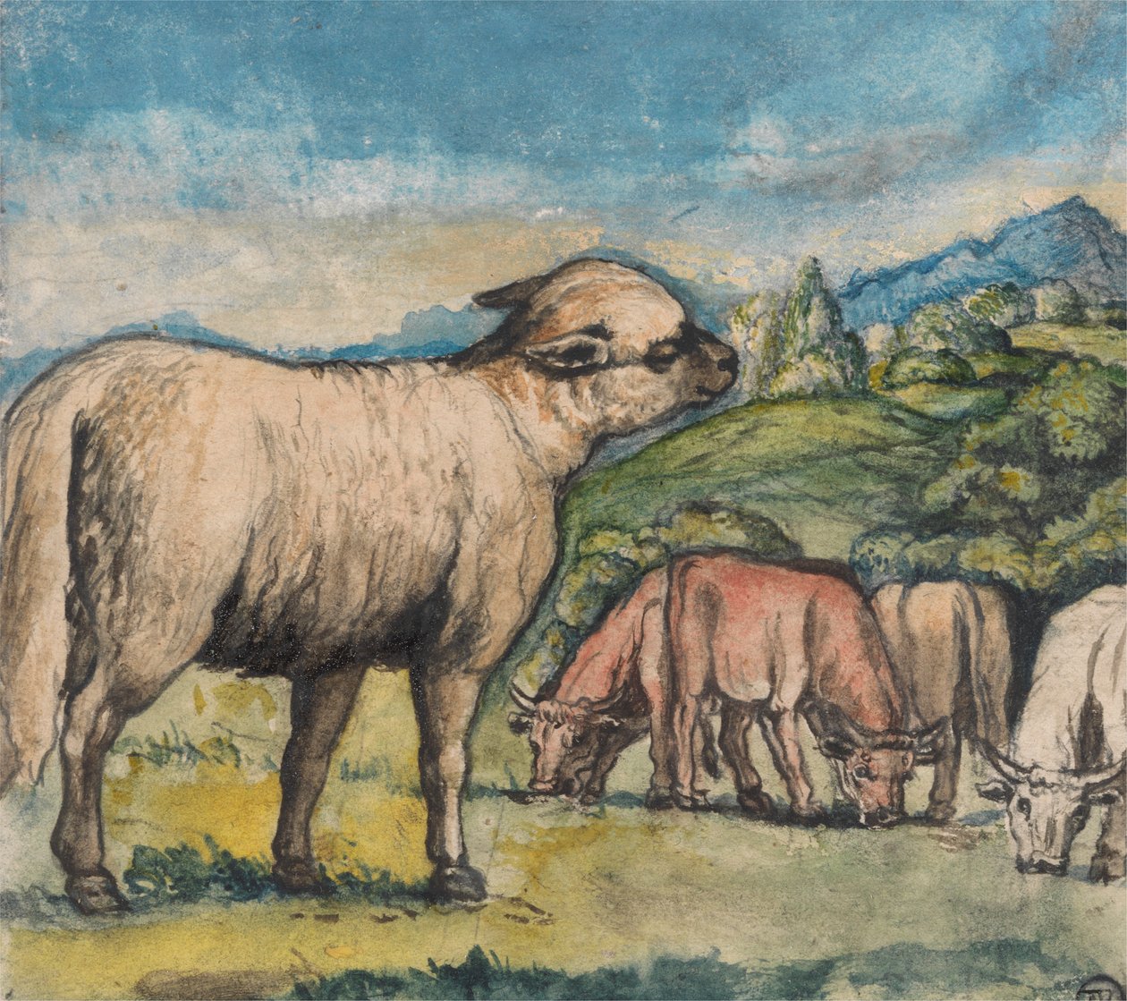 Baranek i woły w krajobrazie pasterskim autorstwa Edward Calvert