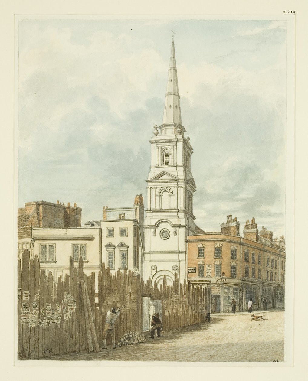 Christ Church z Exchange z miejscem oczyszczonym z budynku New Council House (ołówek i akwarela na papierze) autorstwa Edward Cashin