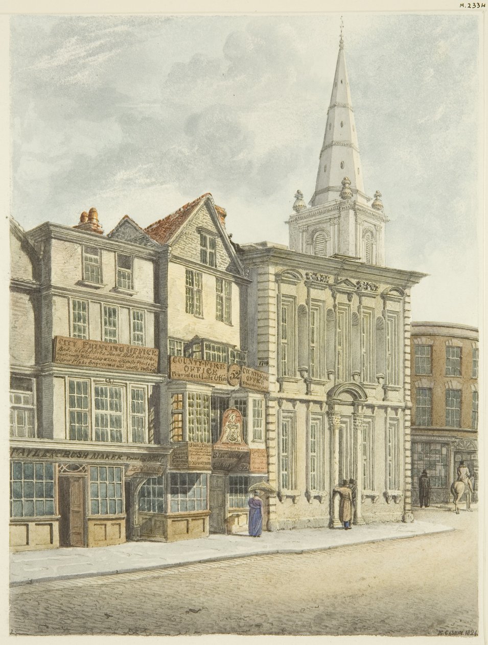 Stary Dom Rady, rozebrany 1824 (ołówek i akwarela na papierze) autorstwa Edward Cashin