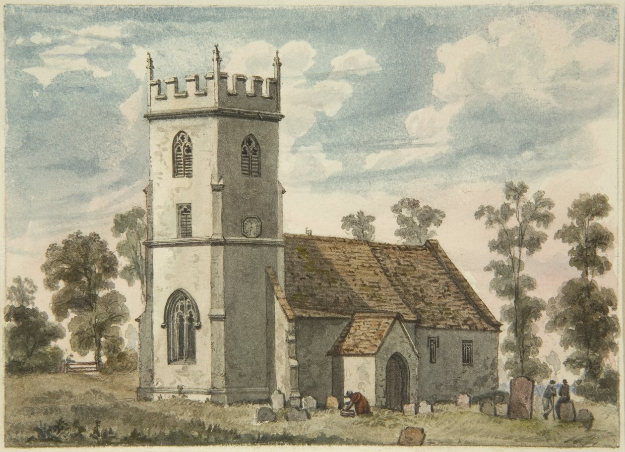 Nieznany kościół, być może Compton Greenfield, ok. 1823 (ołówek i akwarela na papierze) autorstwa Edward Cashin