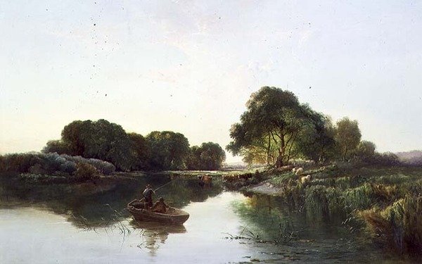 Zalesiony krajobraz rzeki autorstwa Edward Charles Williams
