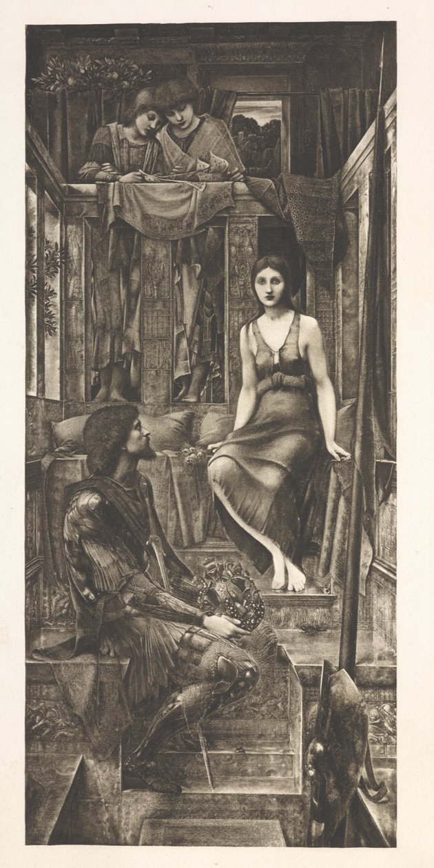 Król Cophetua i pokojówka żebraczka (grafika) autorstwa Edward Coley (after) Burne Jones