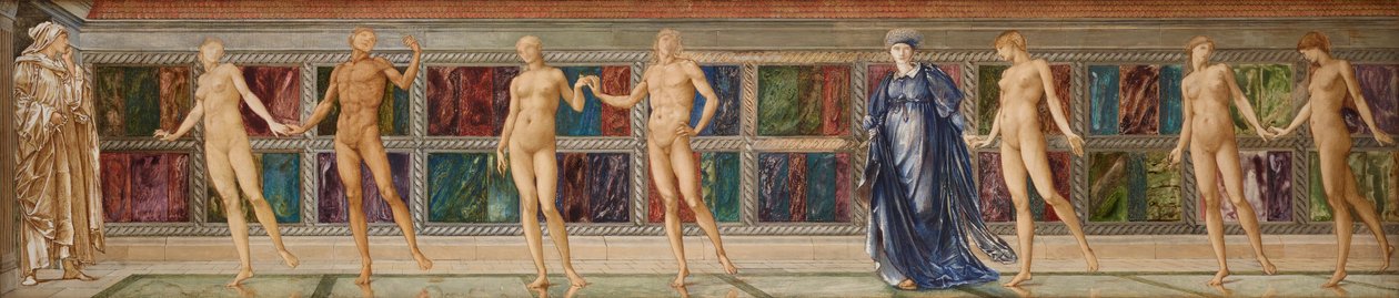 Pielgrzym w ogrodzie lenistwa - Studium dziewięciu postaci, ok. 1874 (akwarela) autorstwa Edward Coley (studio of) Burne Jones