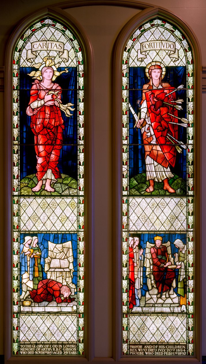 Charity and Fortitude (David Lamenting i David Consoled), ok. 1896 (witraże) autorstwa Edward Burne Jones