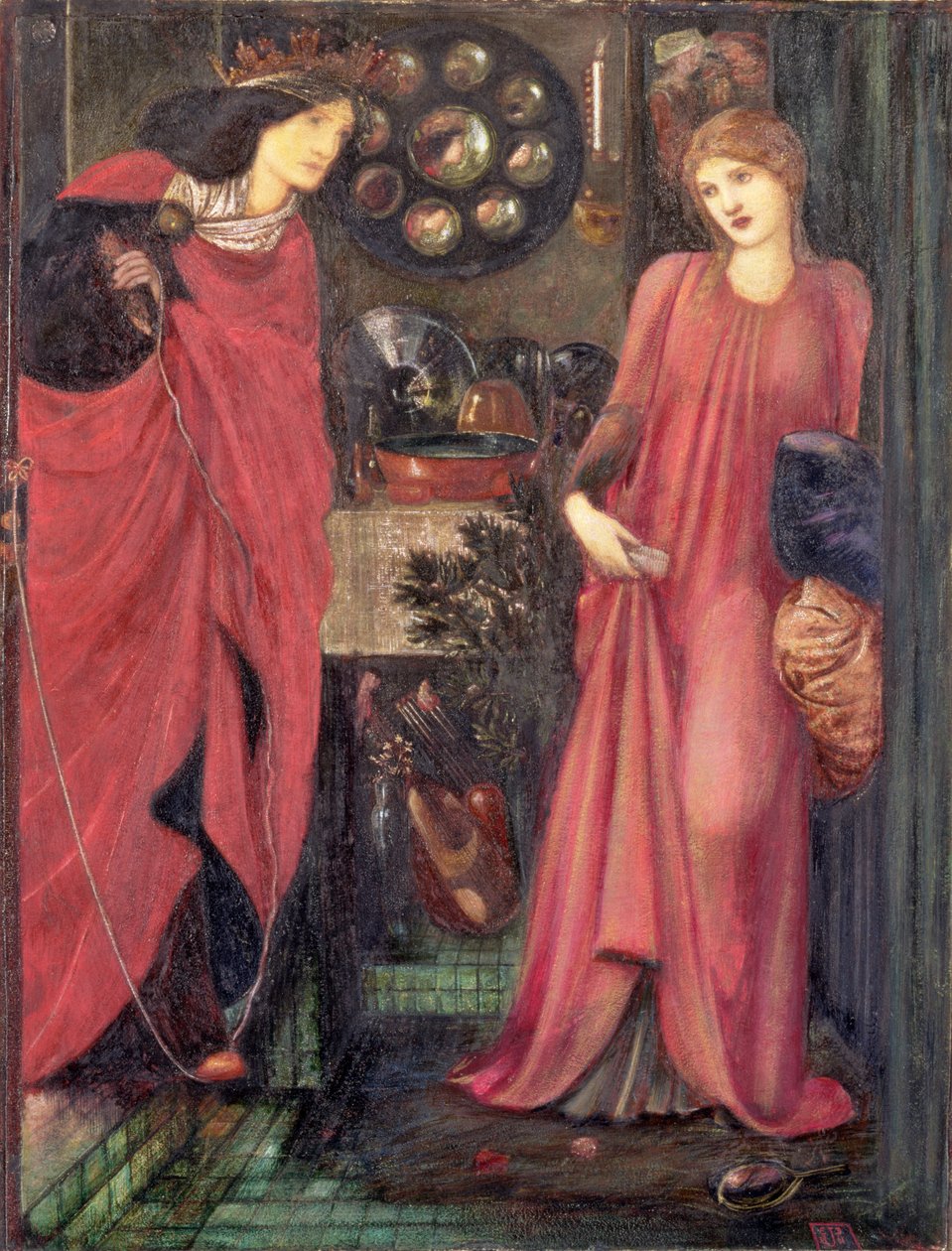 Fair Rosamund and Queen Eleanor (media mieszane na papierze) autorstwa Edward Burne Jones