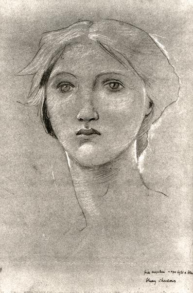 Głowa dziewczyny, ok. 1893-96 (kredka z podwyższeniem na brązowym welinie) (zdjęcie czarno-białe) autorstwa Edward Coley Burne Jones