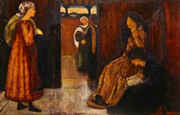 Wnętrze z postaciami (akwarela na papierze) autorstwa Edward Coley Burne Jones