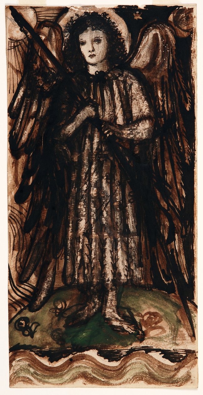 Miłość panująca nad żywiołami, projekt witrażu, ok. 1860-62 (sepia i pranie na papierze) autorstwa Edward Coley Burne Jones