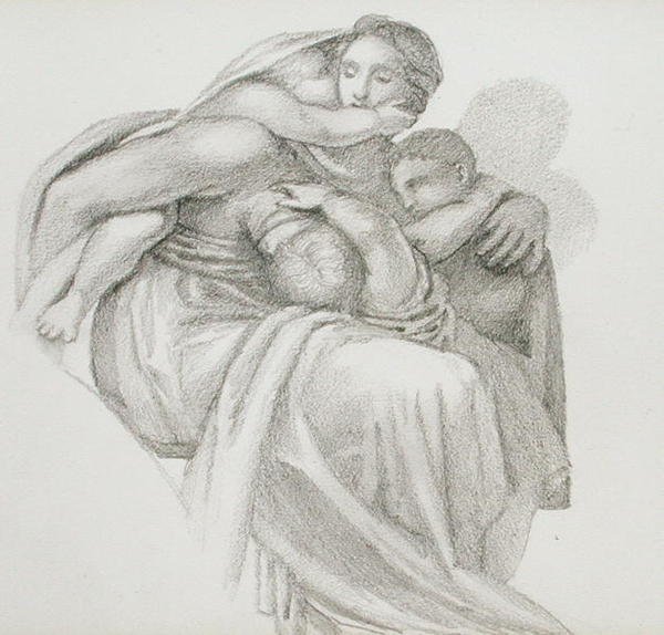 Matka i troje dzieci (ołówek na papierze) autorstwa Edward Coley Burne Jones