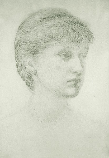 Portret Madeleine Wyndham (zielona kreda na papierze) autorstwa Edward Coley Burne Jones