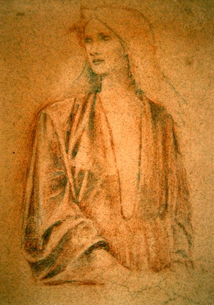 Portret dziewczyny - Studium do Artura w Avalonie, ok. 1890 (kreda sangwinowa i ołówek na czerwonym papierze) autorstwa Edward Coley Burne Jones