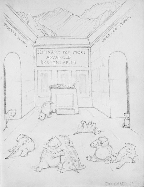 Seminarium dla Smoków (ołówek na papierze) autorstwa Edward Coley Burne Jones