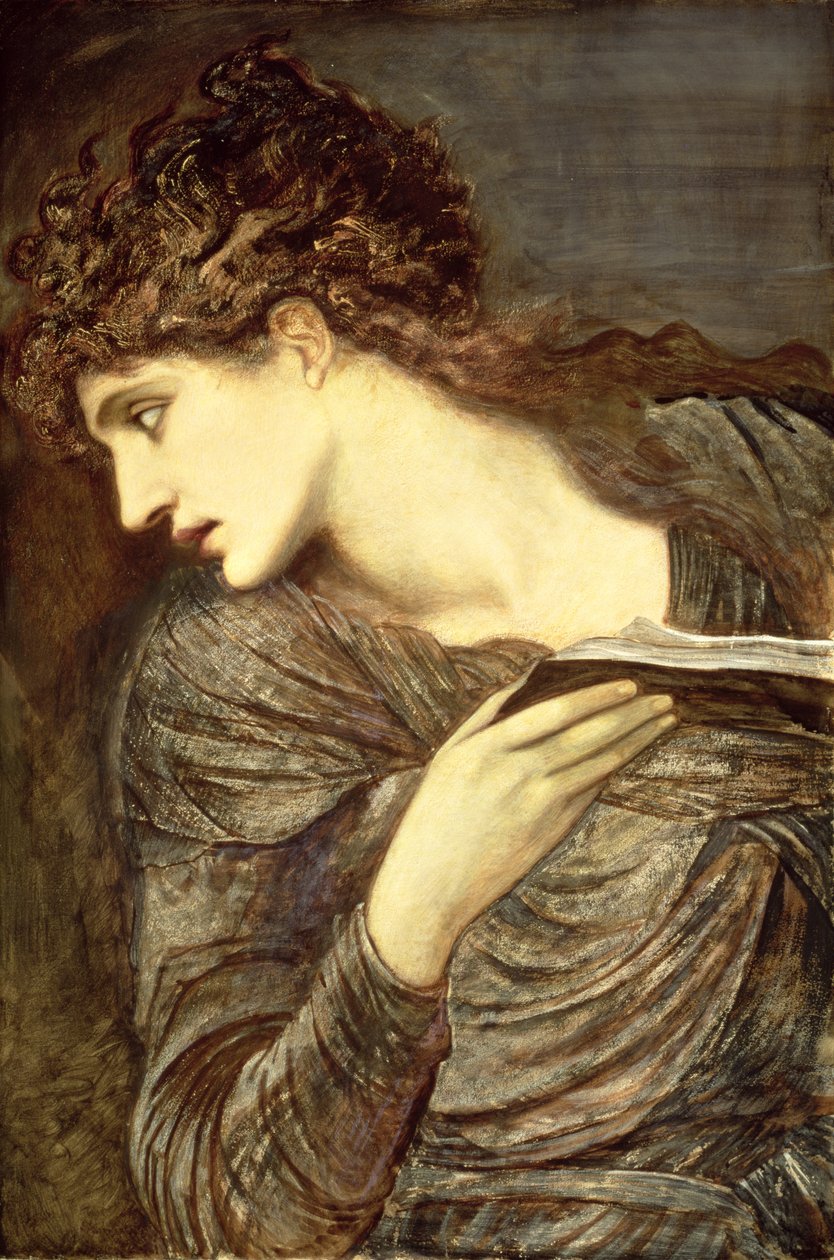Studium dla głowy Nimue w „Zwiedzenie Merlina”, ok. 1873 (akwarela na papierze osadzona na drewnie) autorstwa Edward Coley Burne Jones