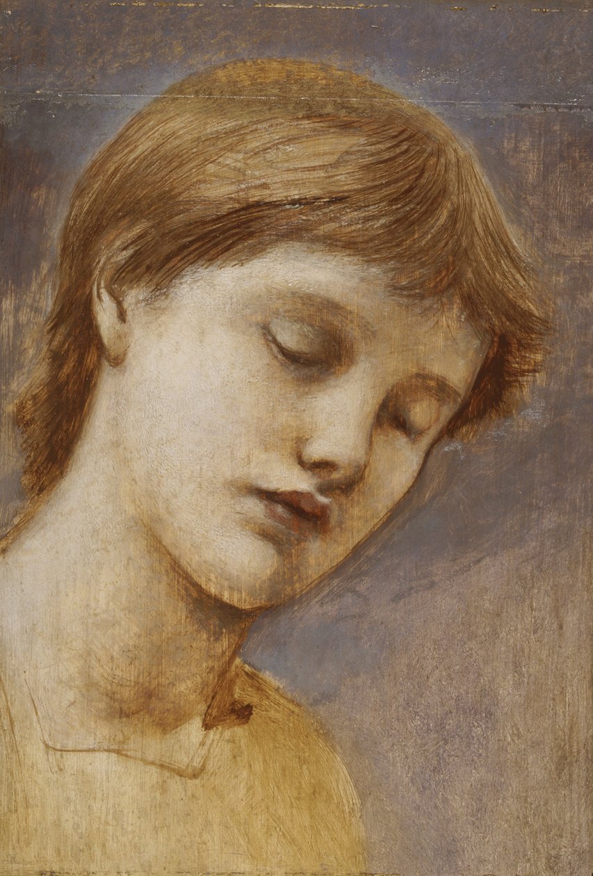 Studium głowy (olej na panelu) autorstwa Edward Coley Burne Jones