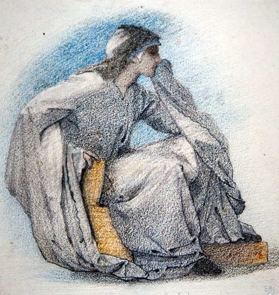 Studium siedzącej postaci w szacie, ok. 1866 (ołówek i kolorowe kredy na papierze) autorstwa Edward Coley Burne Jones