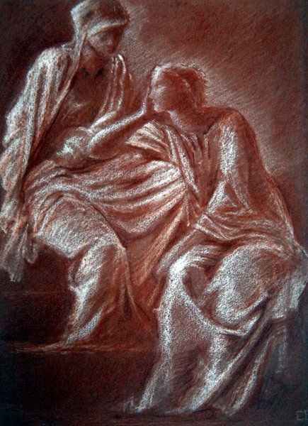 Studium postaci kobiecych (czerwona i biała kreda na papierze) autorstwa Edward Coley Burne Jones