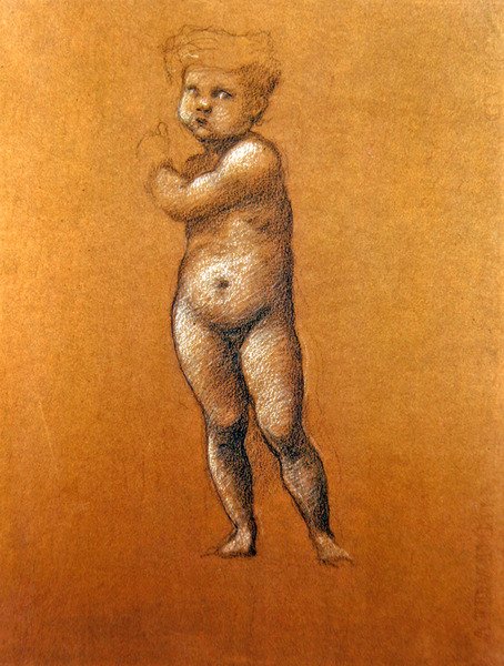 Studium postaci niemowlęcia "Kain" lub "Abel" dla mozaiki w Kościele Amerykańskim w Rzymie autorstwa Edward Coley Burne Jones