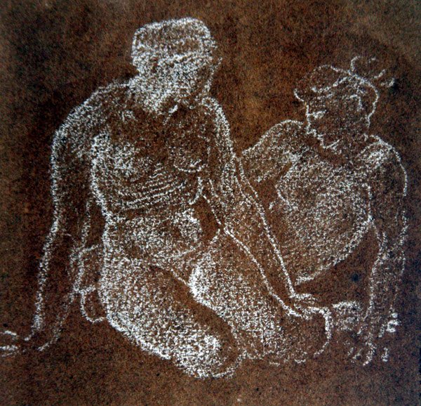 Studium dwóch siedzących aktów kobiecych (biała kreda na papierze) autorstwa Edward Coley Burne Jones
