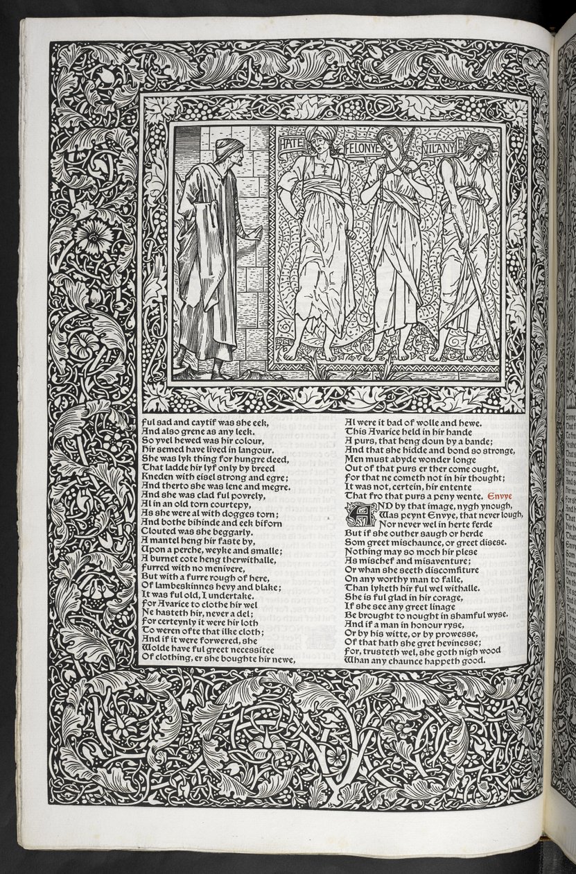 „Prace Geoffreya Chaucera są teraz nadrukowane na nowo z obrazami zaprojektowanymi przez Sir Edwarda Burne-Jonesa” autorstwa Edward Coley Burne Jones
