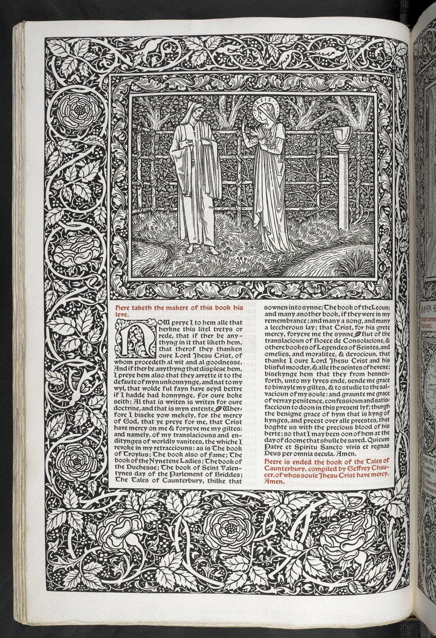 „Prace Geoffreya Chaucera są teraz nadrukowane na nowo z obrazami zaprojektowanymi przez Sir Edwarda Burne-Jonesa” autorstwa Edward Coley Burne Jones