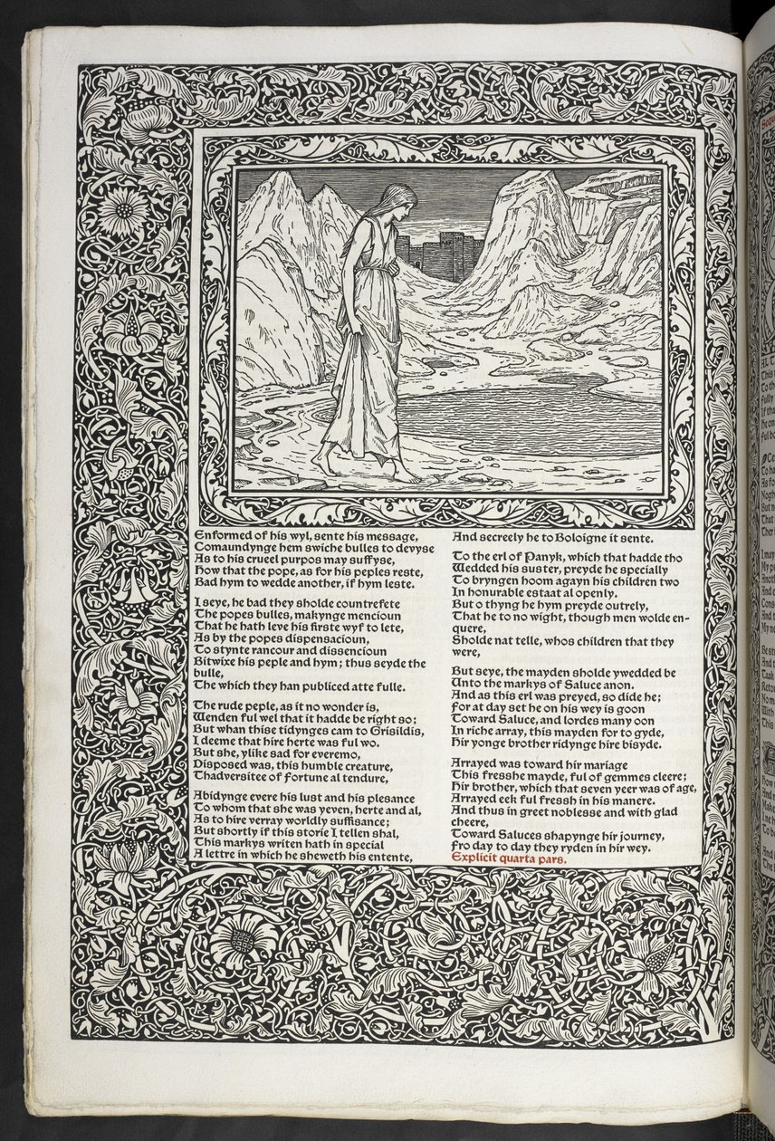 „Prace Geoffreya Chaucera są teraz nadrukowane na nowo z obrazami zaprojektowanymi przez Sir Edwarda Burne-Jonesa” autorstwa Edward Coley Burne Jones