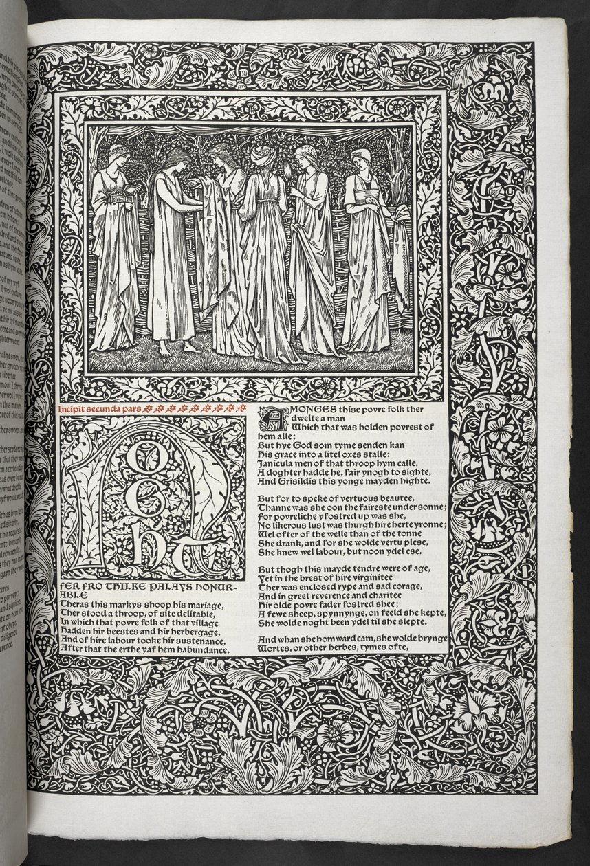 „Prace Geoffreya Chaucera są teraz nadrukowane na nowo z obrazami zaprojektowanymi przez Sir Edwarda Burne-Jonesa” autorstwa Edward Coley Burne Jones