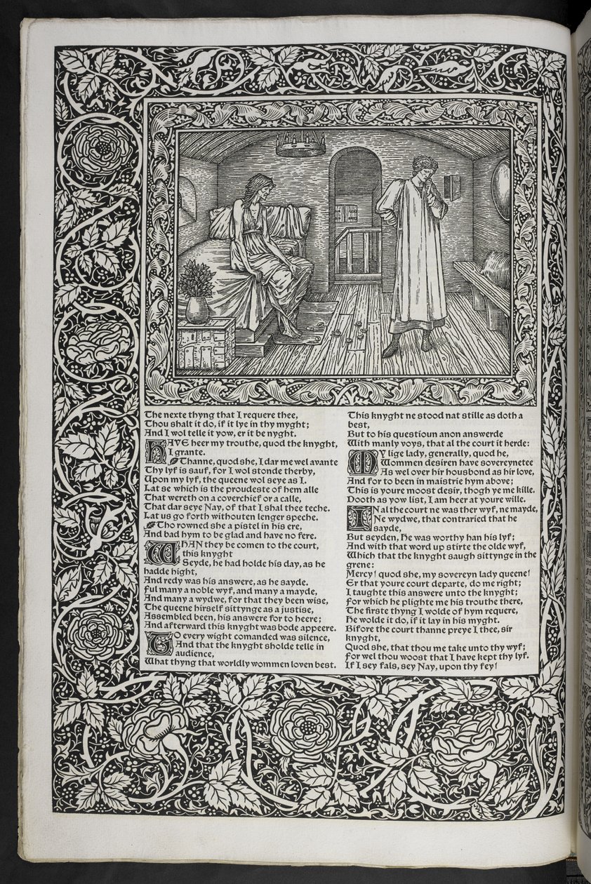 „Prace Geoffreya Chaucera są teraz nadrukowane na nowo z obrazami zaprojektowanymi przez Sir Edwarda Burne-Jonesa” autorstwa Edward Coley Burne Jones