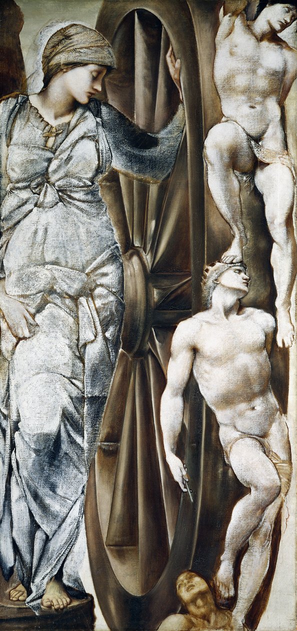 Koło fortuny (gwasz na płótnie) autorstwa Edward Coley Burne Jones
