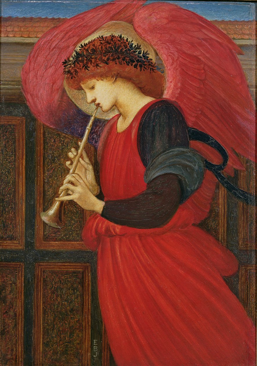 Anioł grający flageoletem (olej na papierze) autorstwa Edward Burne Jones