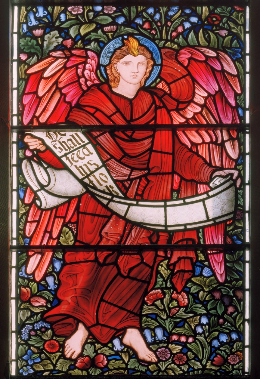 Anioł trzymający zwój, Wschodnie okno, 1880 (witraż) autorstwa Edward Burne Jones