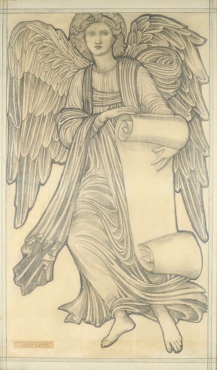Anioł ze zwojem - figura dziewiąta, 1880 (kreda na papierze) autorstwa Edward Burne Jones