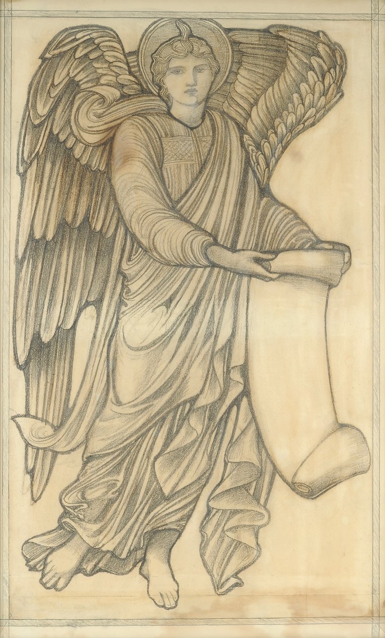 Anioł ze zwojem - figurka numer sześć, 1880 (kreda na papierze) autorstwa Edward Burne Jones