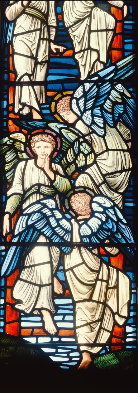 Anioły wspinają się i schodzą, detal witrażu Jacobs Ladder z 120160 autorstwa Edward Burne Jones