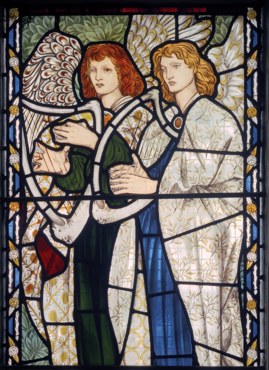 Anioły grające na harfie, 1866 (witraż) autorstwa Edward Burne Jones