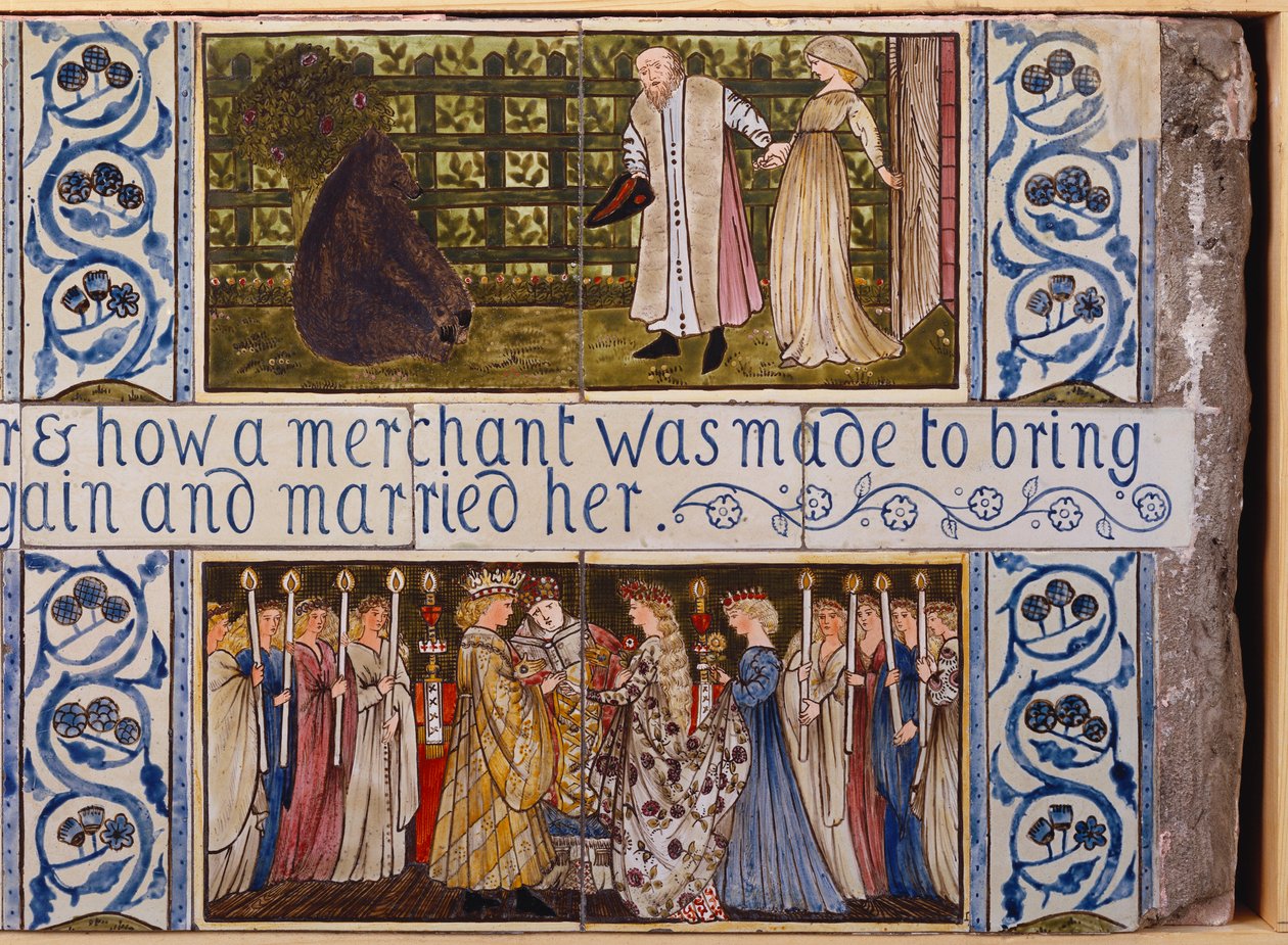 Panel kafelkowy Piękna i Bestia, Morris, Marshall, Faulkner & Co., c.1867 autorstwa Edward Burne Jones