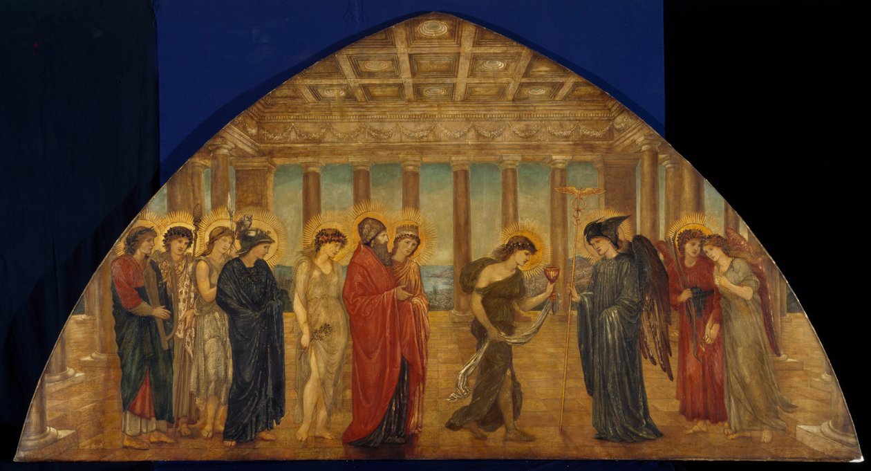 Kupidyn i Psyche - Pałacowe Zielone Malowidła - Psyche wchodzące w Portale Olimpu, 1881 autorstwa Edward Burne Jones