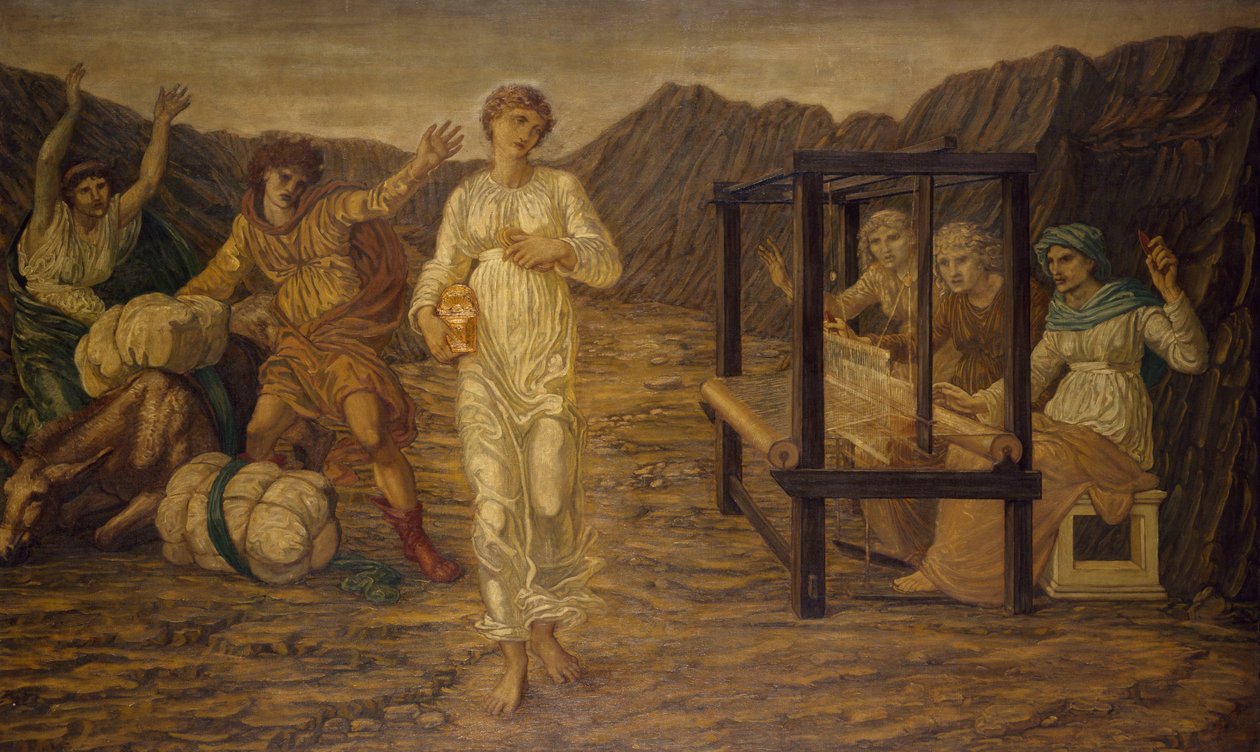 Kupidyn i Psyche - Pałacowe Zielone Murale - Psyche ustawione przez Wenus Zadanie, 1881 autorstwa Edward Burne Jones
