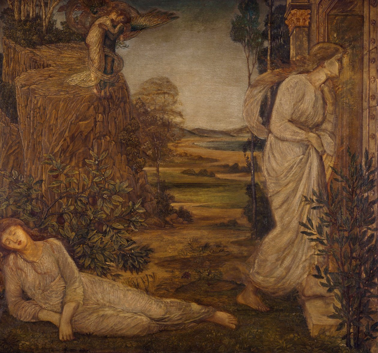 Kupidyn i Psyche - Pałacowe Zielone Malowidła - Zefir niosący Psyche do góry, 1881 autorstwa Edward Burne Jones