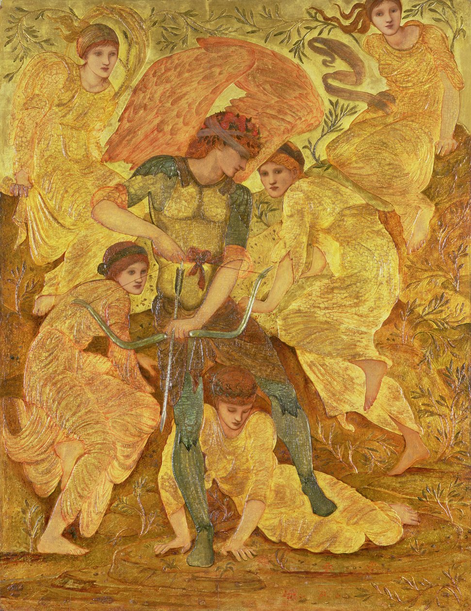 Pola łowieckie Kupidyna, ok. 1882 (olej i złoto na zaprawie na panelu) autorstwa Edward Coley Burne Jones