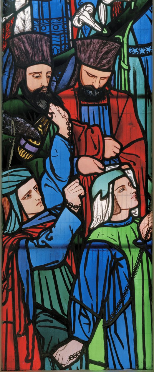 Detal z Procesji Salomona i Królowej Saby, 1857 (witraż) autorstwa Edward Burne Jones