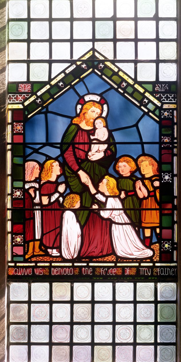 Fragment Chrystusa błogosławiącego dzieci, 1861 witraż z 150156 autorstwa Edward Burne Jones