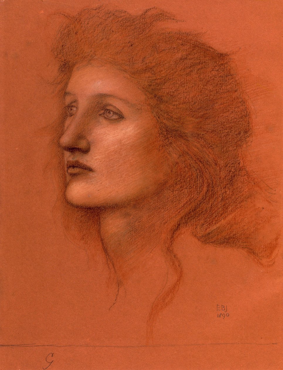 Głowa kobiety, 1890 (pastel na papierze) autorstwa Edward Burne Jones