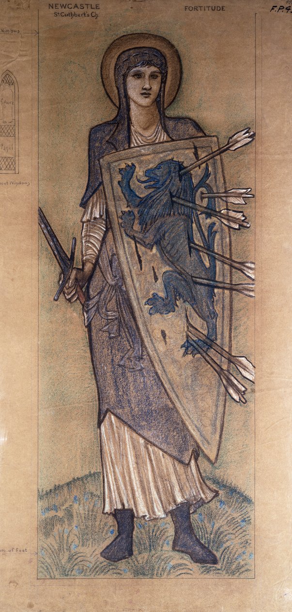 Męstwo: projekt witraża w kościele św. Cuthberta w Newcastle, ok. 1896 autorstwa Edward Burne Jones