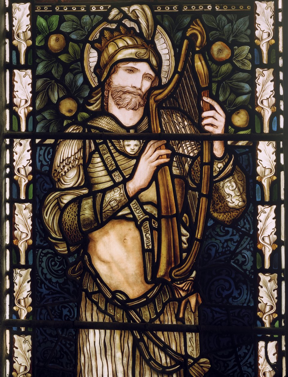 Król Dawid Harping, 1876 (witraż) autorstwa Edward Burne Jones