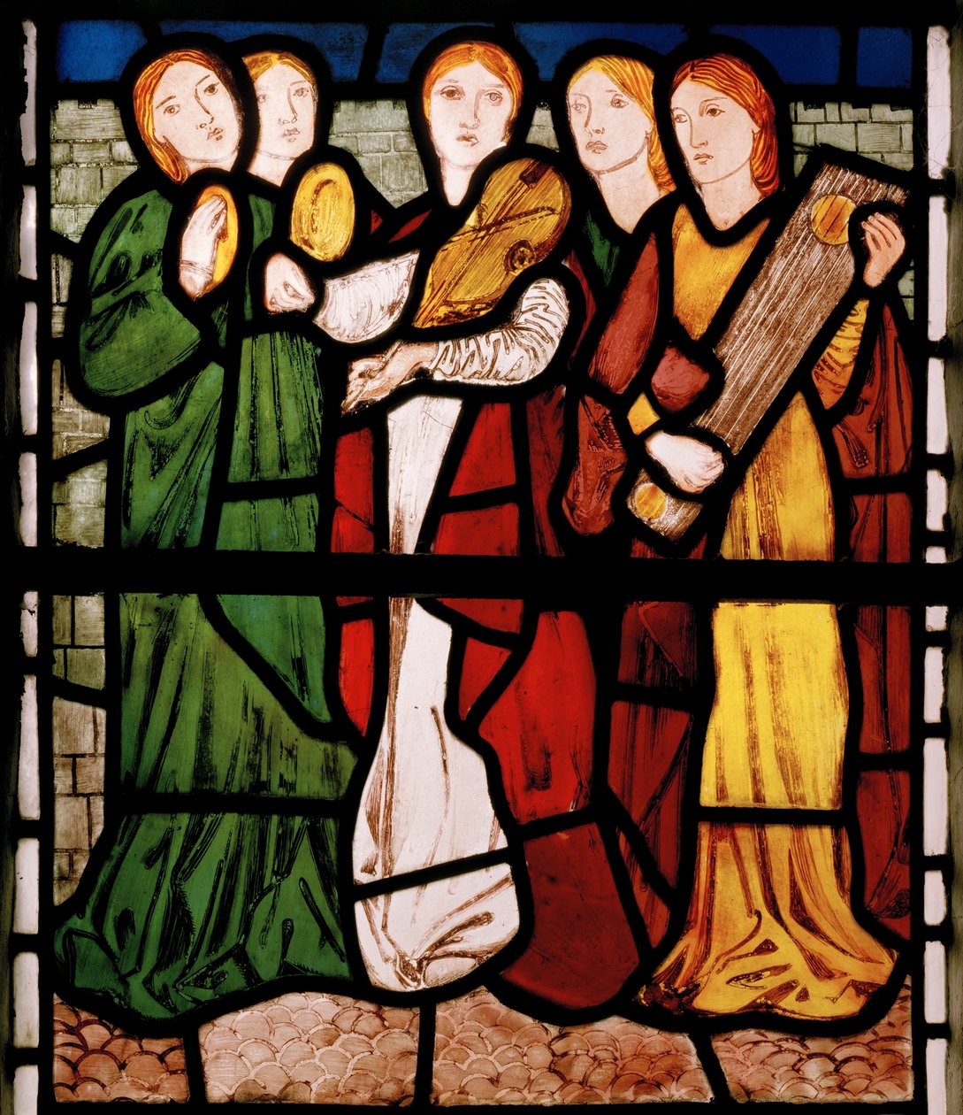 Panny Muzykantki, z Pieśni Salomona, 1862 (witraż) autorstwa Edward Burne Jones